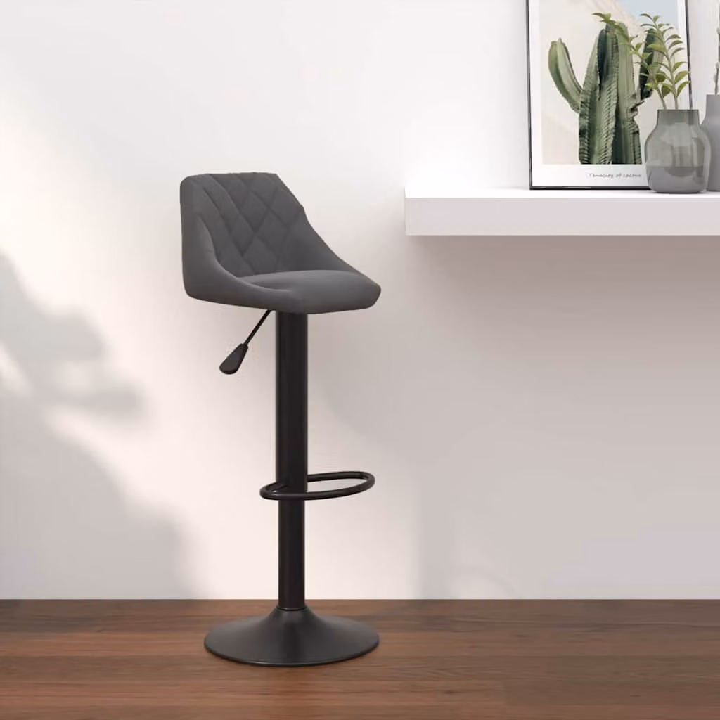 Sgabello da bar vidaXL in velluto grigio scuro con struttura in metallo nero e design moderno