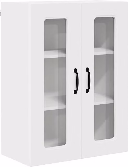 Pensile da cucina moderno HELLOSHOP26 bianco con ante in vetro e ripiani interni L: 60 cm, P: 31 cm, H: 80 cm