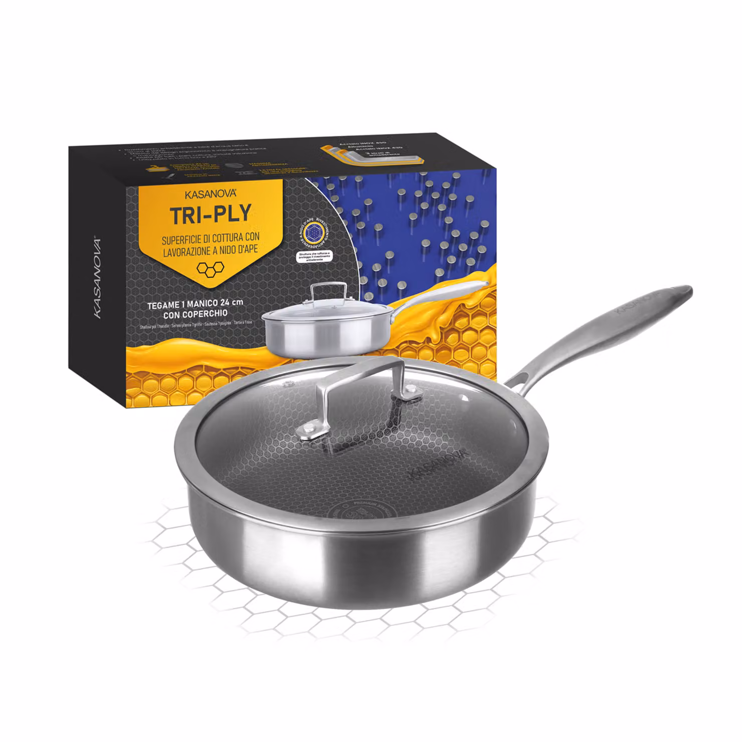 Casseruola Kasanova in acciaio inox e alluminio con coperchio in vetro, diametro 24 cm, colore argento – 2