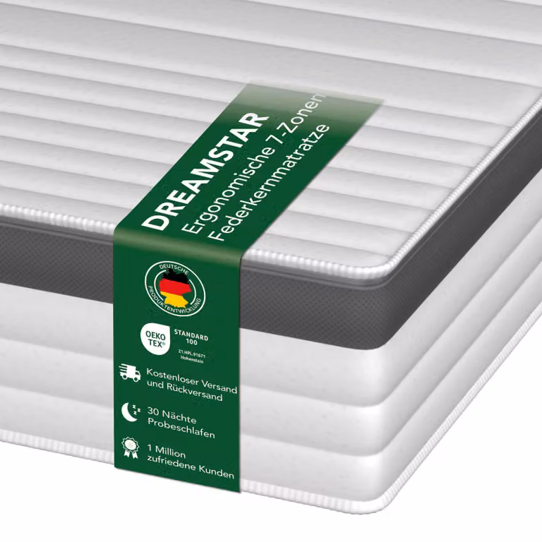 Materasso XXL di alta qualità con nucleo a molle insacchettate | 90 x 200 cm | H2 | 25 cm di altezza | DREAMSTAR Platinum