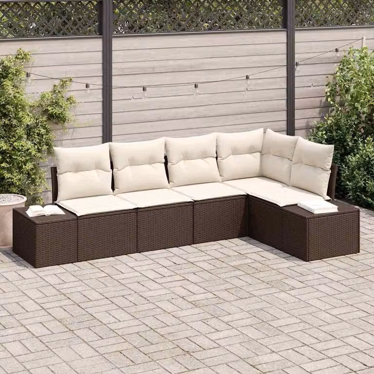 Maison Exclusive - Set Divano da Giardino 5 pcs Marrone e Crema polyrattan