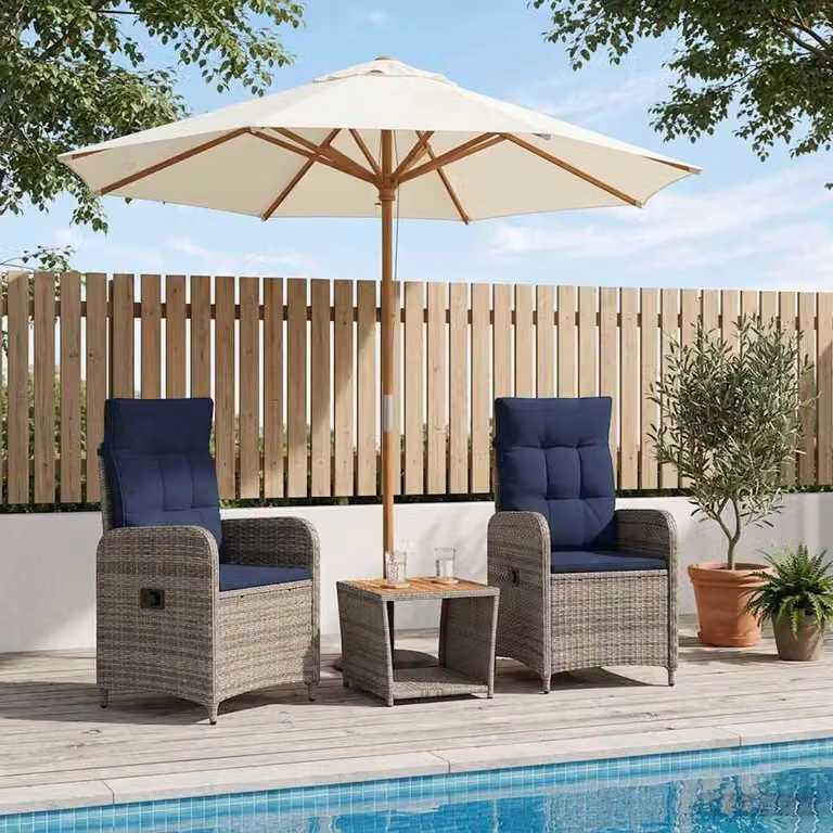 Set Lounge da Giardino vidaXL in 3 pezzi con Poltrone Imbottite Grigie e Struttura in Acciaio Verniciato a Polvere