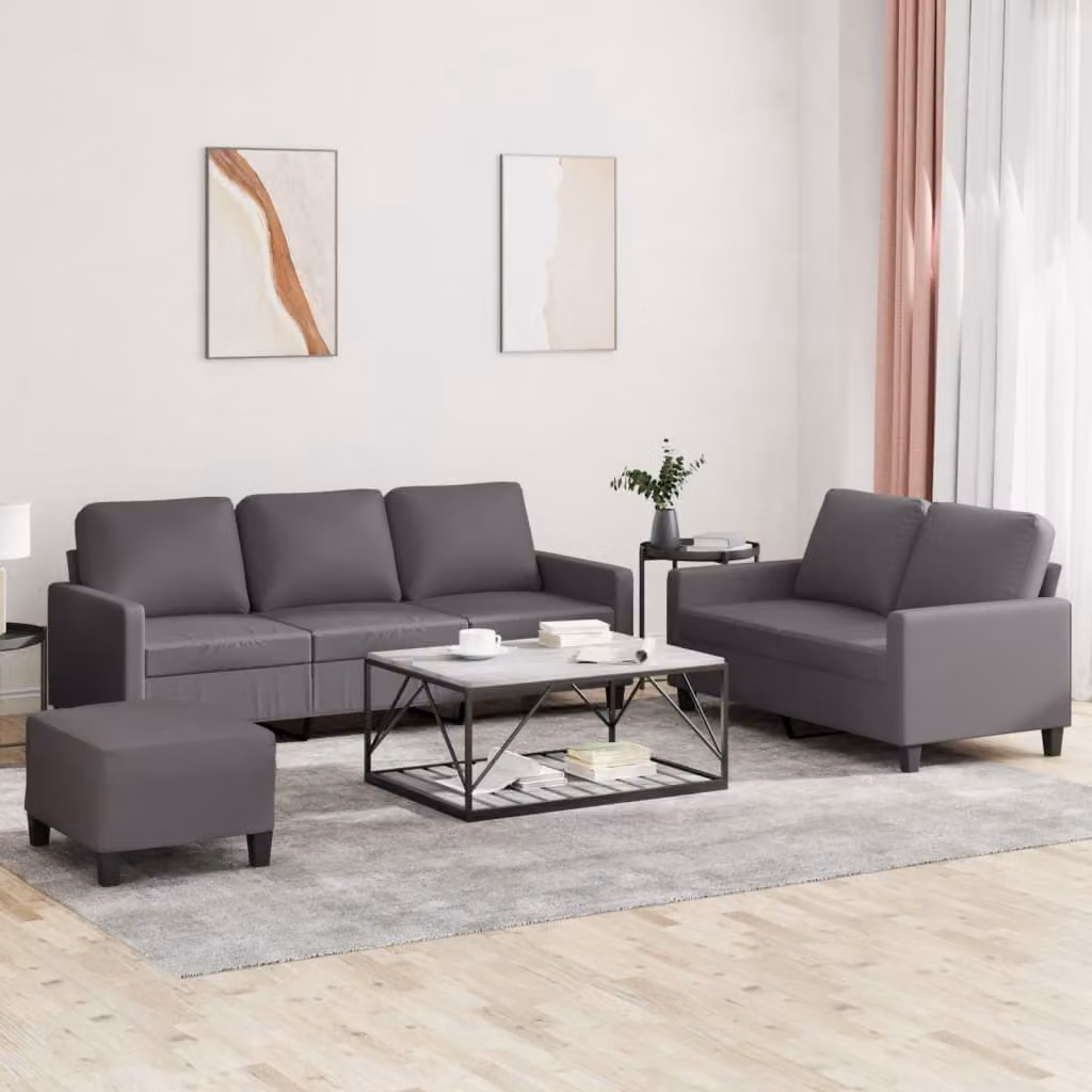 Maison Exclusive - Set divano 3 pezzi con cuscini, grigio, ecopelle