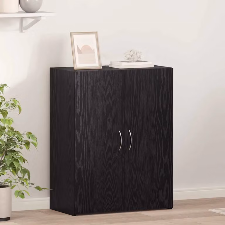 Mobile per ufficio vidaXL moderno in MDF nero con ante a battente e ripiani regolabili L: 70 cm, P: 32 cm, H: 77.5 cm