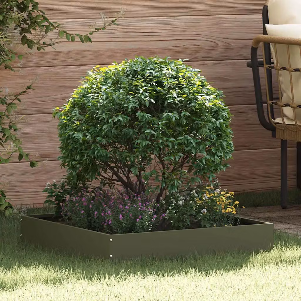 Set di 6 bordure per prato vidaXL in acciaio colore verde oliva, L/P/H: 60 x 60 x 13 cm