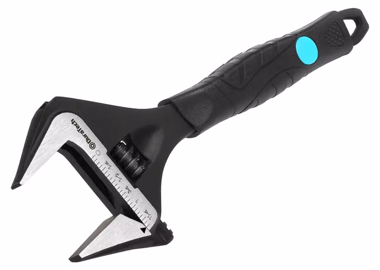 DURATECH, chiave regolabile da 200 mm, chiave a forchetta con apertura larga, finitura nera ossidata, acciaio Cr-V, compatibile con misure SAE e metriche, impugnatura ergonomica