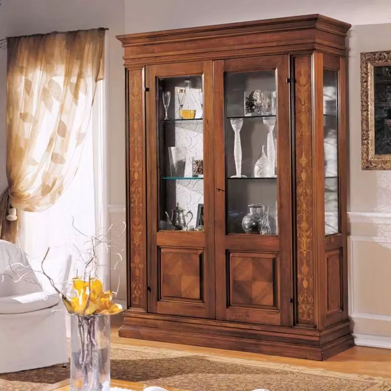 Vetrina classica con 2 ante in vetro e legno intarsiato Mobili 2G L: 158 cm, P: 53 cm, H: 215 cm – 3