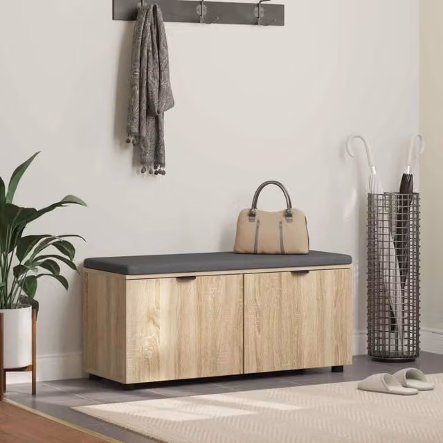 Panca per ingresso con scarpiera vidaXL in rovere marrone con cuscino in tessuto L: 100 cm, P: 38 cm, H: 46 cm