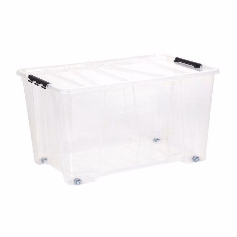Contenitore Multiuso Jolly DEA HOME da 50 Litri con Coperchio e Maniglie, Trasparente e Nero, H 32 cm x L 57 cm x P 39 cm