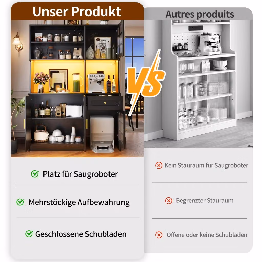 Armadio da cucina REDOM nero e oro con ante in vetro, illuminazione LED e struttura in MDF, L: 130 cm, P: 45 cm, H: 180 cm – 2