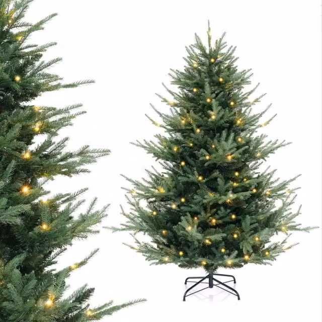 Albero di Natale artificiale verde in PE e PVC con 442 punte di rami e 160 luci LED bianche calde, Altezza: 135 cm