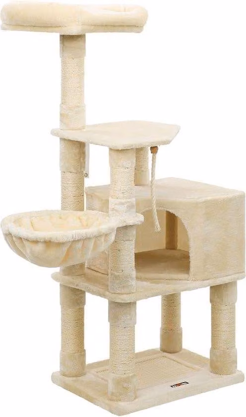 Torre di arrampicata per gatti in sisal - Divertente area giochi per gatti - Beige - Area di arrampicata attrezzata per gatti - Dimensioni: 55 x 40 x 138 cm