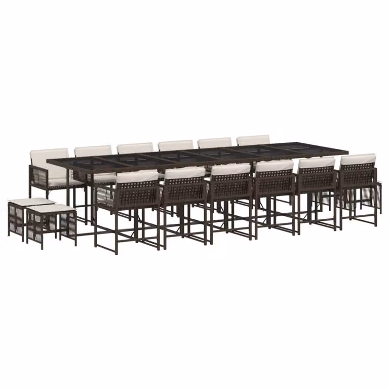 Set da Pranzo da Giardino 17 pz con Cuscini Marrone Polyrattan