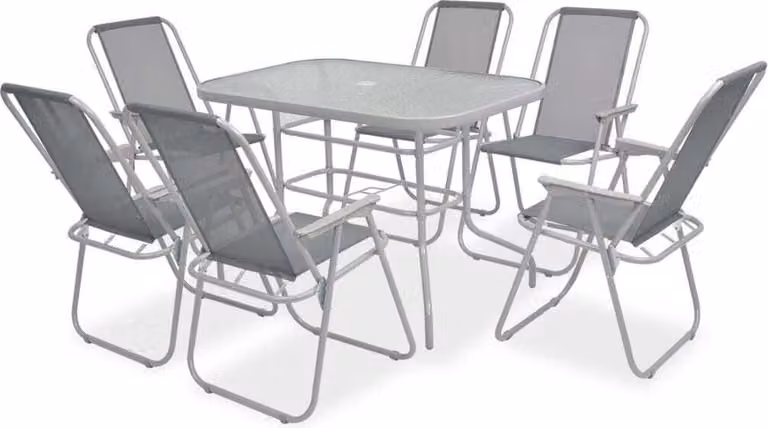 Set da Pranzo da Giardino 8 pz in Acciaio e Textilene Grigio