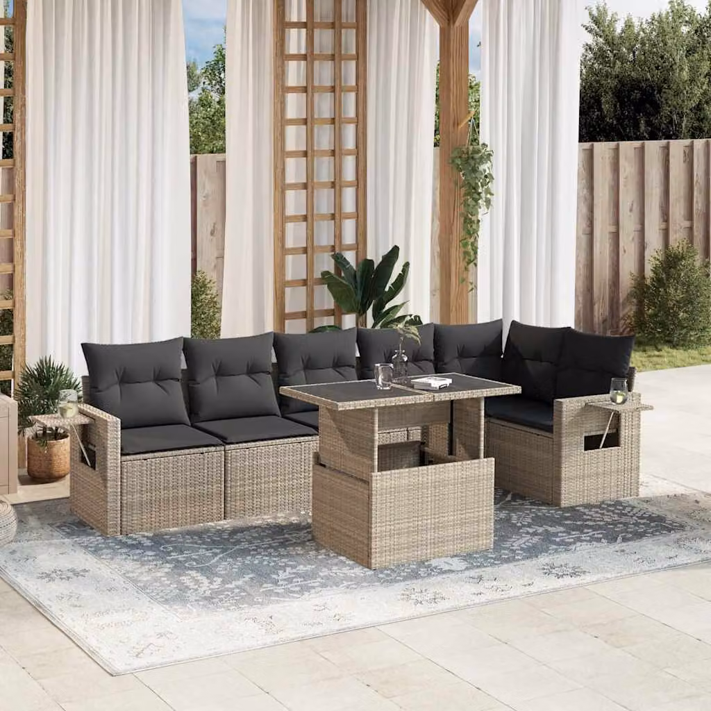 Set Divani da Giardino vidaXL 7 Pezzi in Polyrattan con Cuscini Antracite e Tavolino da Esterno – 1