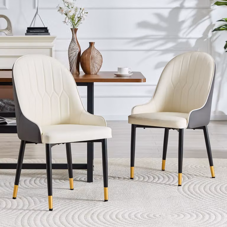 MODFU offre un set di 2 sedie da pranzo in poliuretano con schienale sagomato, una sedia da cucina imbottita con rivestimento elastico, e una sedia da ufficio con gambe in metallo, disponibile nei colori grigio scuro e bianco