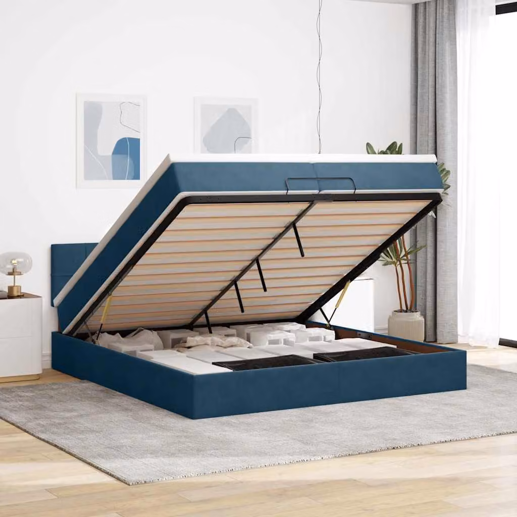 vidaXL Pouf Letto Moderno in Velluto Blu con LED e Porta USB, L/P/H: 203 x 200 x 88 cm – 1