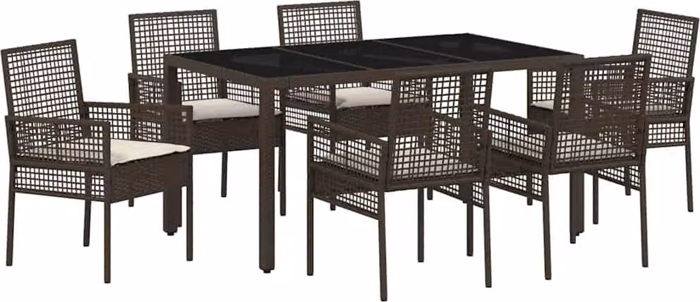 Set da Pranzo per Giardino 7 pcs Marrone polyrattan