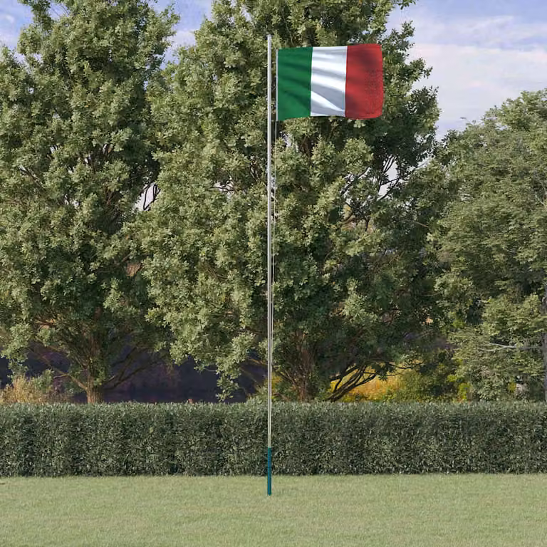 Asta e Bandiera Italia vidaXL in Alluminio Argento e Poliestere Multicolore, Lunghezza: 6,08 m