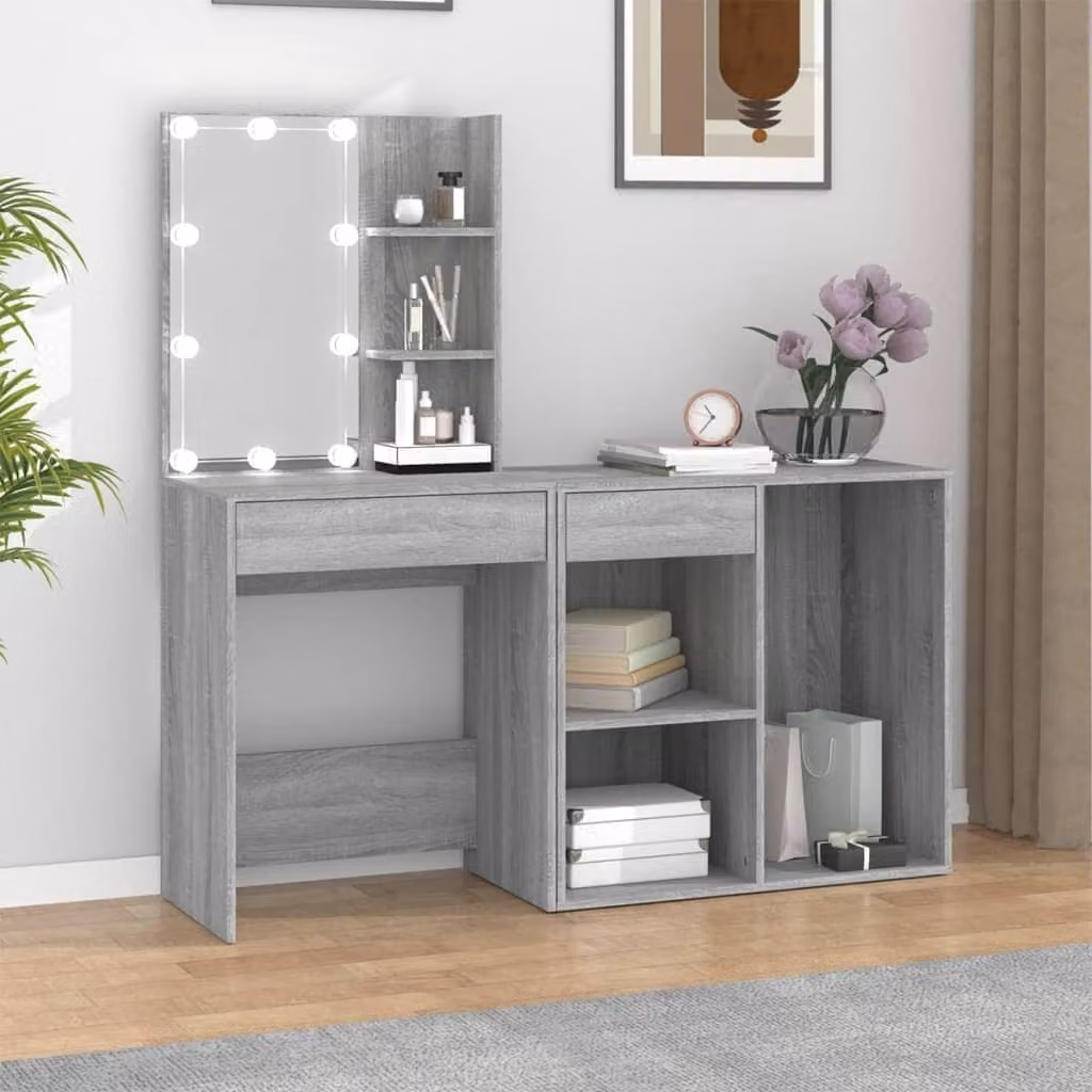 The Living Store Comodino a LED con mobile in legno Grigio Sonoma