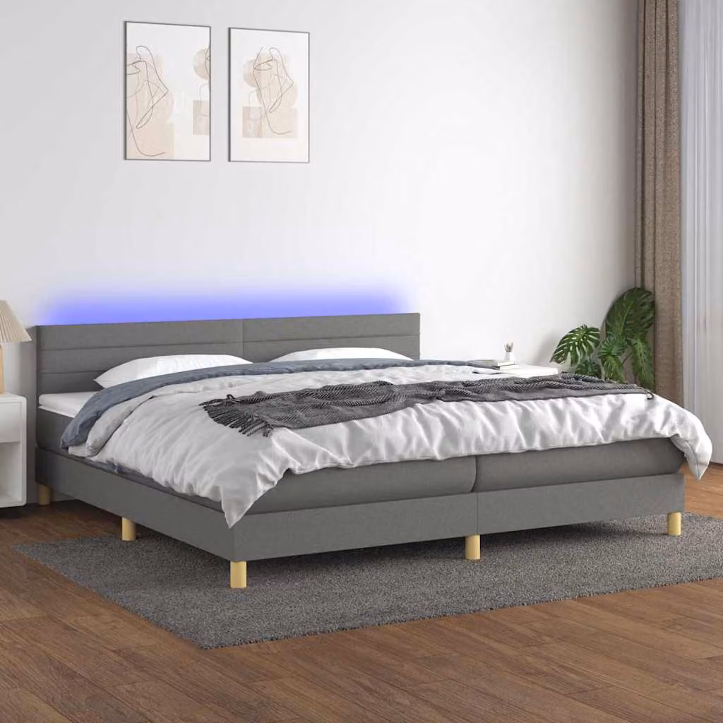 Letto con Materasso a Molle e Illuminazione LED vidaXL, Grigio Scuro, L/P: 200 x 200 cm – 1