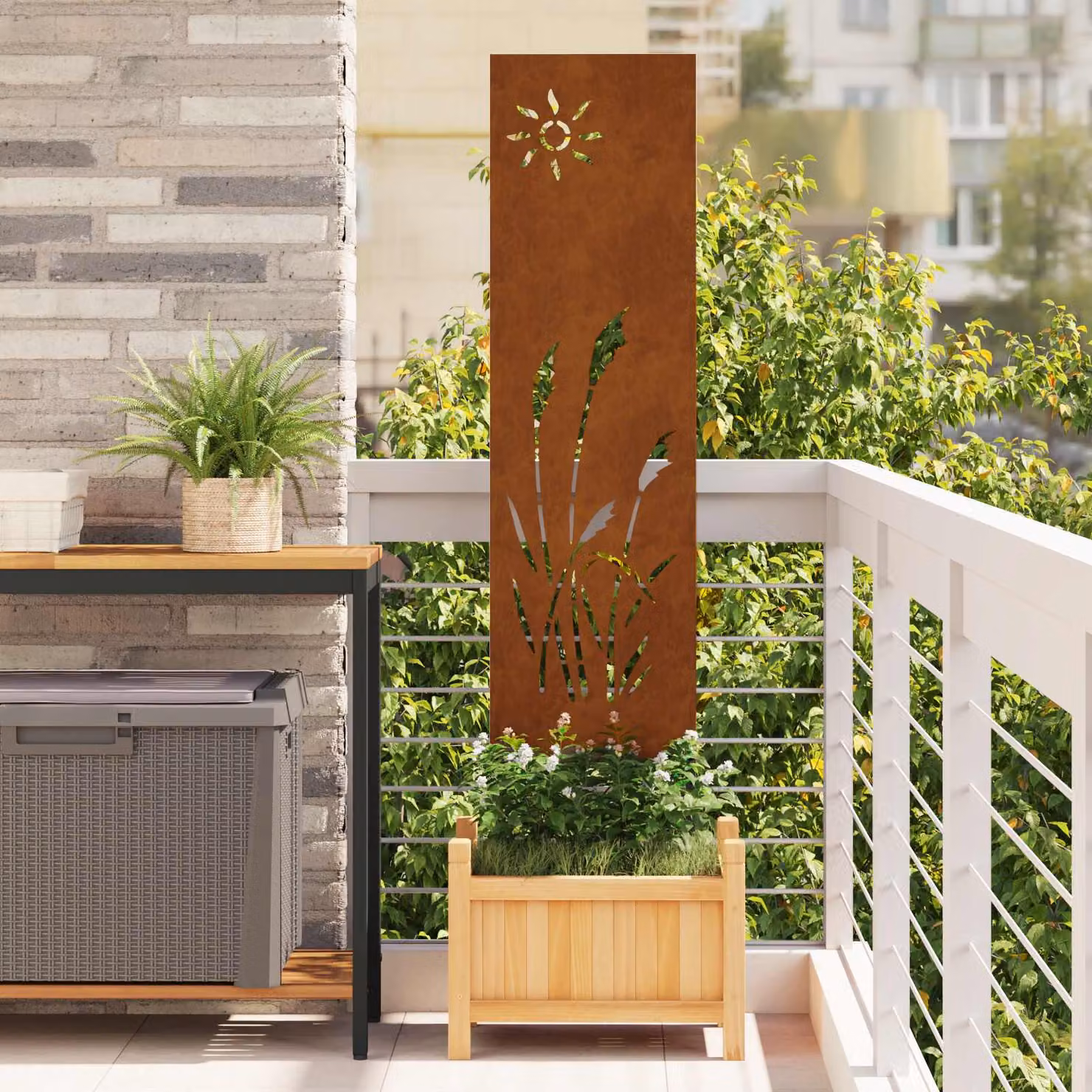 Paravento per privacy in giardino vidaXL in acciaio color marrone, L 32 cm x H 140 cm