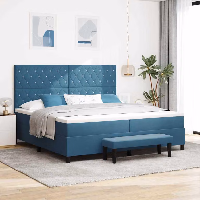 Maison Exclusive - Letto boxspring con materasso blu scuro 200 x 200 cm in velluto