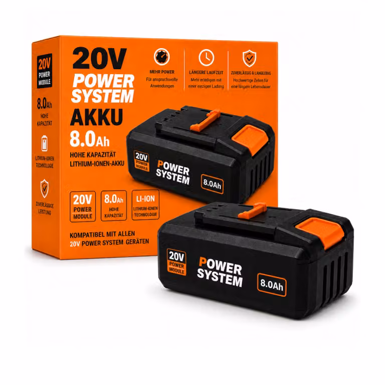 Batteria da 20 V 8,0 Ah compatibile con Worx PowerShare WA3648 – Batteria agli ioni di litio ad alte prestazioni con indicatore LED – Batteria di ricambio per utensili elettrici Worx da 20 V