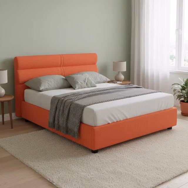 Letto Matrimoniale Brienno DMORA Sfoderabile in Tessuto Arancione e Nero L/P: 160 x 200 cm – 1