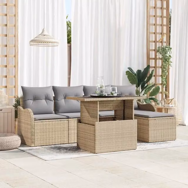Set da esterno 6 pz Beige Poly Rattan 3348446