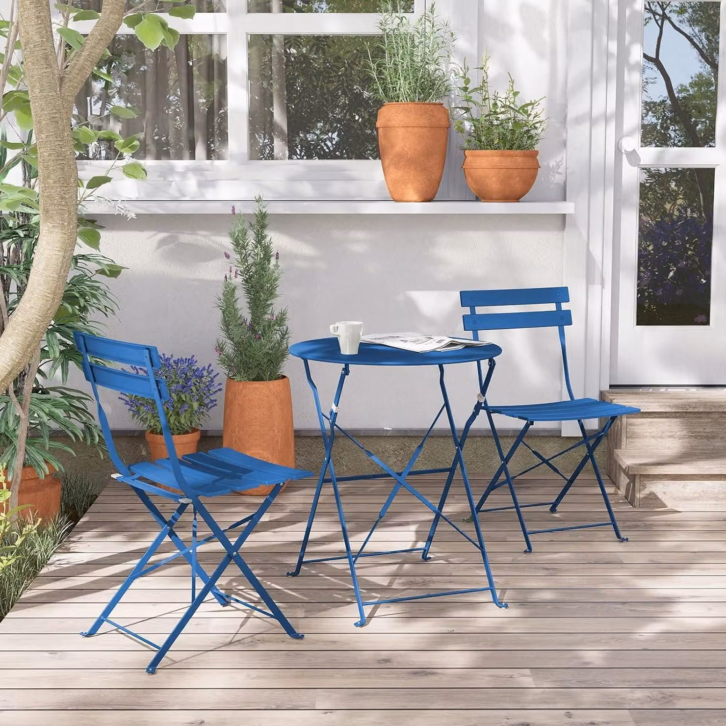 Grand patio Bistro Set 3 pezzi Premium in acciaio pieghevole Peacock Blue