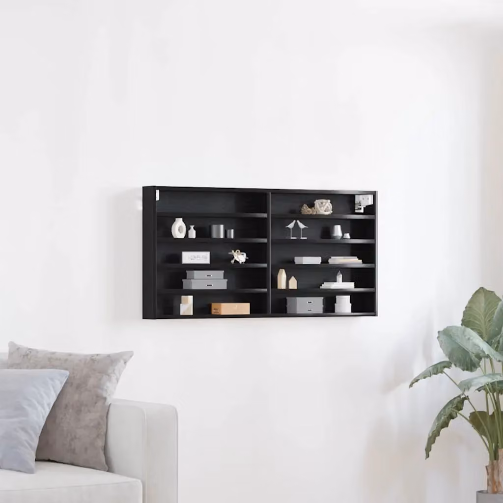 Vetrina a parete vidaXL in Rovere e Nero con ante in vetro e ripiani interni, L 100 x P 8,5 x H 50 cm