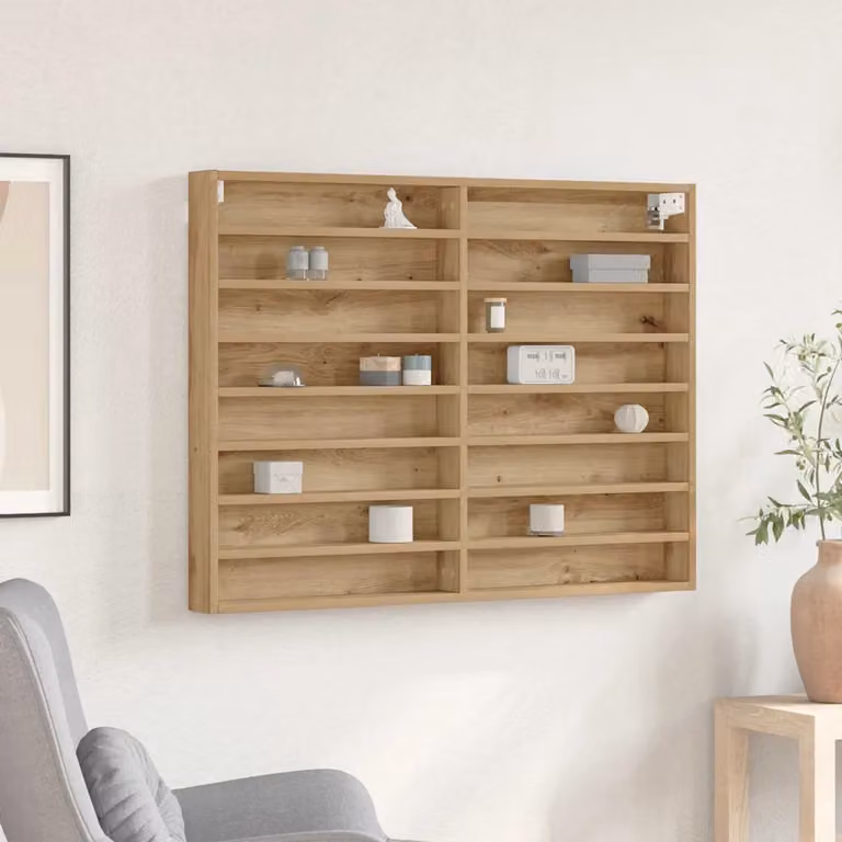 Vetrina da parete vidaXL in rovere con ante in vetro e ripiani interni, marrone, L: 100 cm, P: 8,5 cm, H: 75 cm