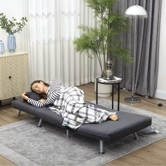Poltrona letto convertibile OKWISH in tessuto grigio con schienale reclinabile e struttura in metallo per il tuo soggiorno
