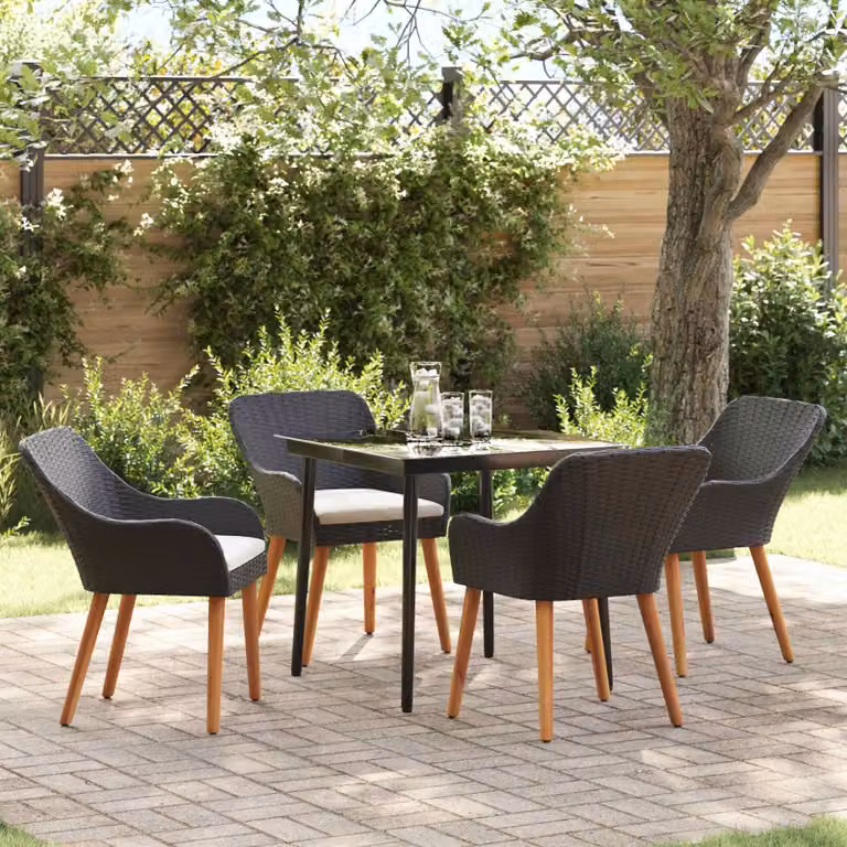 Maison Exclusive - Set da Pranzo per Giardino con cuscino 5 pcs Nero polyrattan
