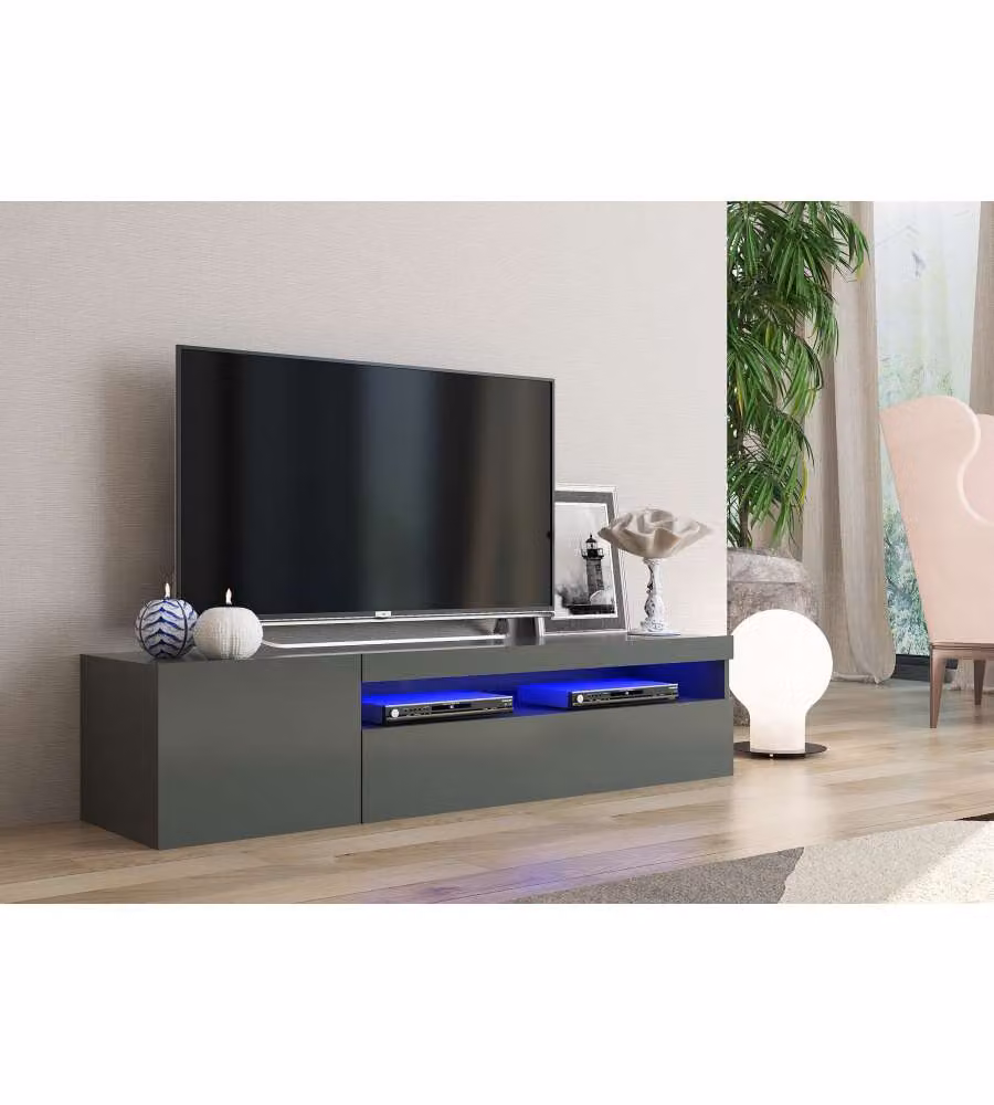Web Furniture Porta TV Daiquiri in Melaminico Antracite Lucido - 155x40 cm