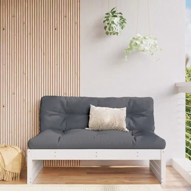 Divano da giardino vidaXL in legno massello di pino con cuscini inclusi, L: 120 cm, P: 80 cm, H: 69 cm