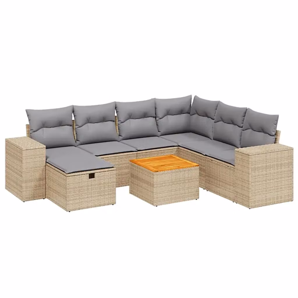 vidaXL Set Divano da Giardino 8 pz a L con Cuscini Beige e Grigio in Polyrattan e Metallo – 2