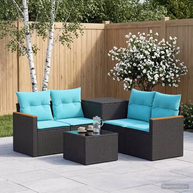 Set di divani 6 pz Nero e Blu 55 x 55 x 37 cm 3447606