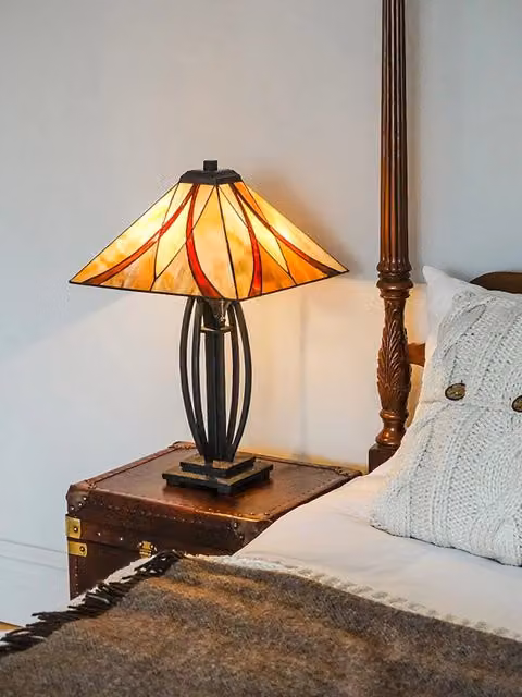 Lampada Da Scrivania Tiffany Asheville Metallo Bronzo Valiant 2 Luci E27