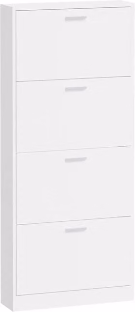 Scarpiera moderna con finitura lucida bianca in MDF per ingresso, corridoio o soggiorno, L: 59 cm, P: 17 cm, H: 150 cm
