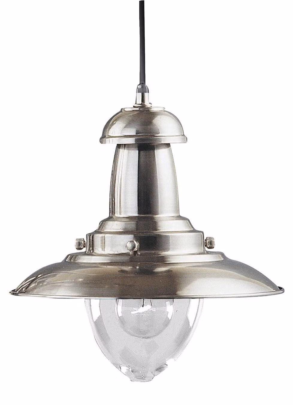 Sospensione Rustico-Country Fisher Man Acciaio Argento Vetro 1 Luce E27