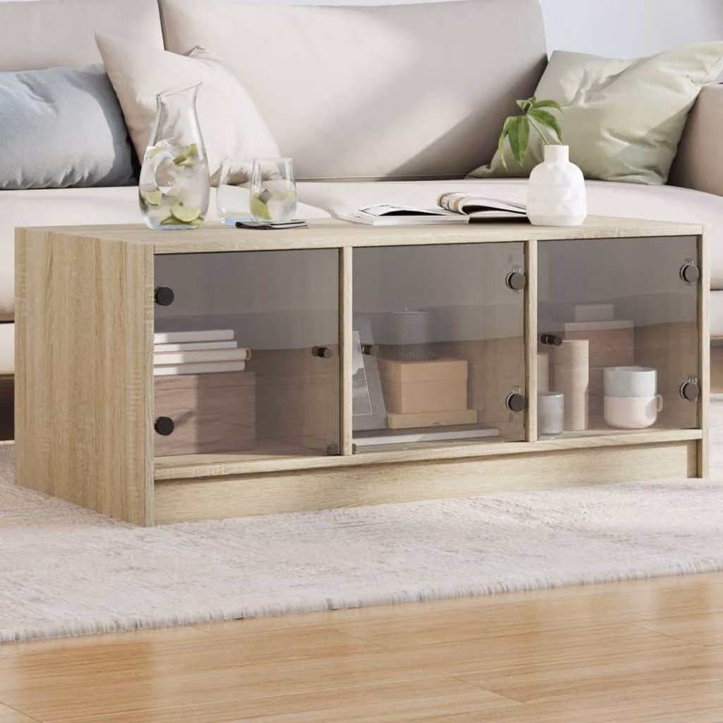 Maison Exclusive - Tavolino con ante in vetro Rovere Sonoma 102x50x42 cm