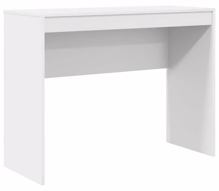 Scrivania compatta con struttura in legno bianco, ideale per la casa o l'ufficio