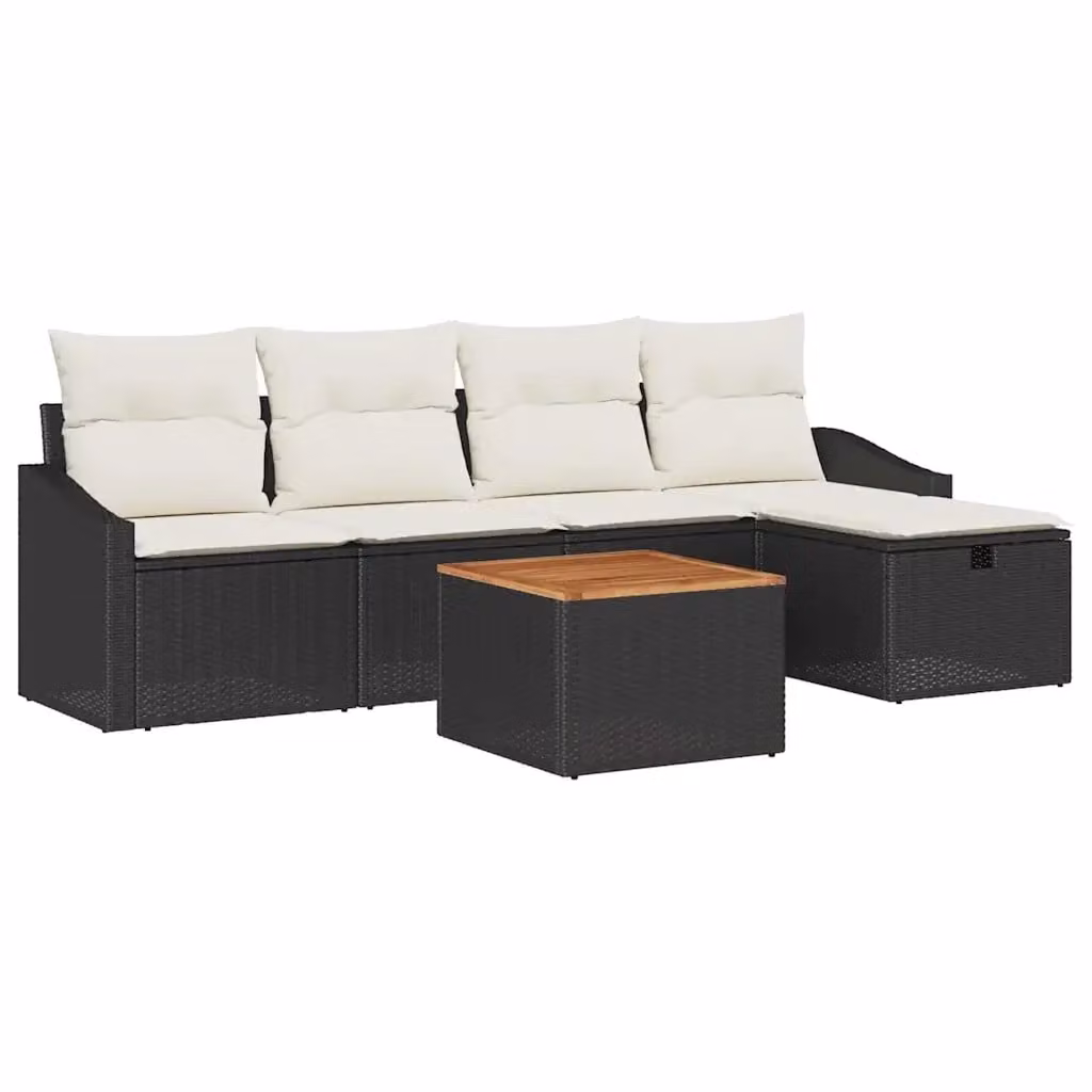 Set Divano da Giardino vidaXL 6 Pezzi a Forma di L con Cuscini e Tavolino Nero – 2