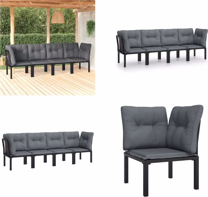 vidaXL Set da salotto da giardino 4 pezzi in poly rattan nero e grigio - Set da salotto da giardino - Set da salotto - Set di mobili da giardino