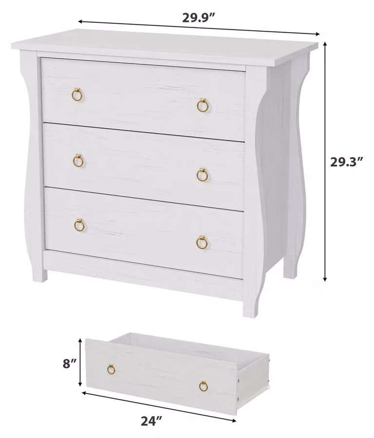 Comodino - Comodino con 3 cassetti - Soluzione di archiviazione moderna - Cassetti profondi e spaziosi - Maniglie in metallo in stile retrò - Piedini in legno - Bianco