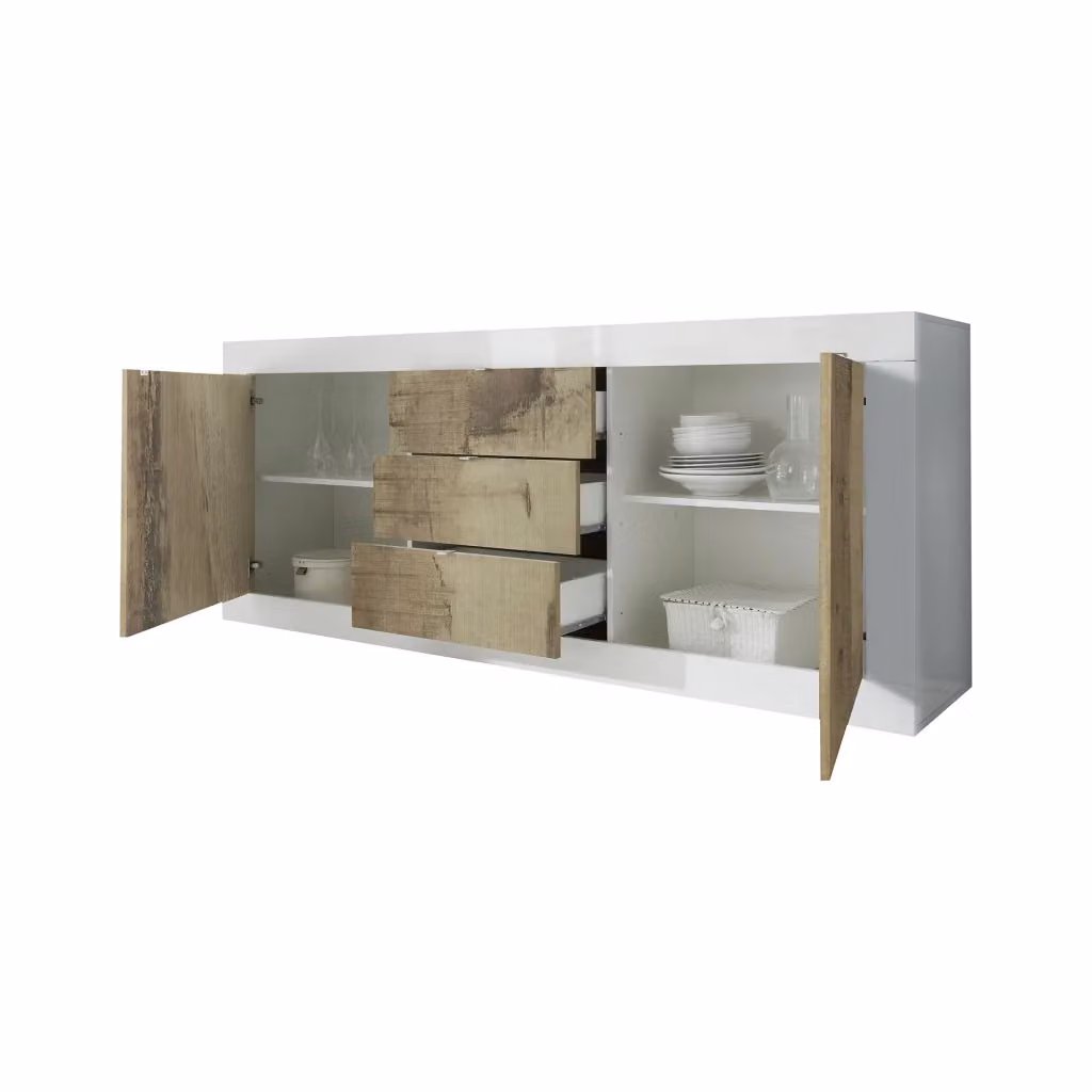 Madia Pasubio DMORA Credenza con 3 Cassetti Bianco Lucido L 210 cm, P 42 cm, H 85.8 cm – 2