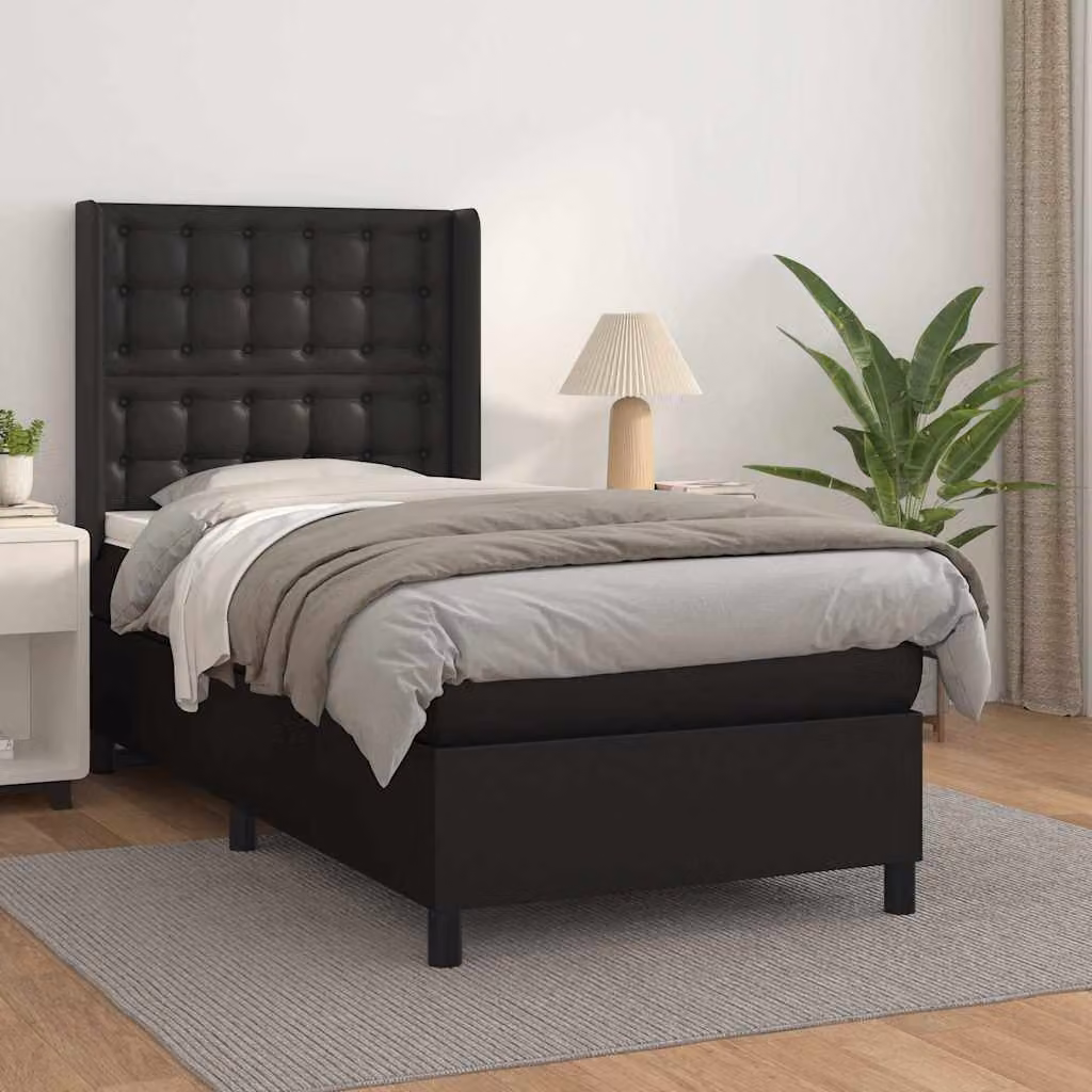 Giroletto a Molle con Materasso vidaXL in Similpelle Nero, L/P/H: 90 x 190 cm – 1