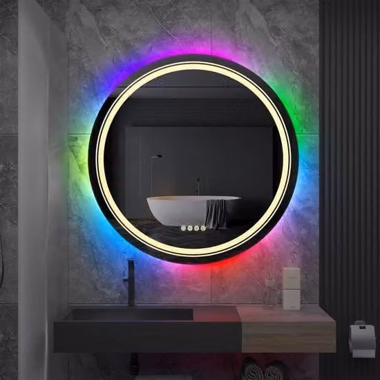 Specchio LED per bagno a LED RGB con cambiamento di colore, regolabile, anti-condensazione, sensori touch - 61cm